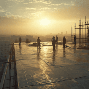 عملية عزل الأسطح في جدة لحماية المباني من الحرارة وتسرب المياه، تطبيق مواد العزل الحراري والمائي بواسطة فريق متخصص لضمان جودة العزل.