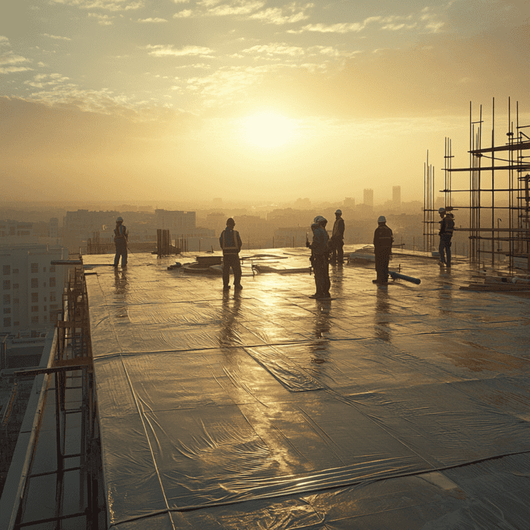 عملية عزل الأسطح في جدة لحماية المباني من الحرارة وتسرب المياه، تطبيق مواد العزل الحراري والمائي بواسطة فريق متخصص لضمان جودة العزل.